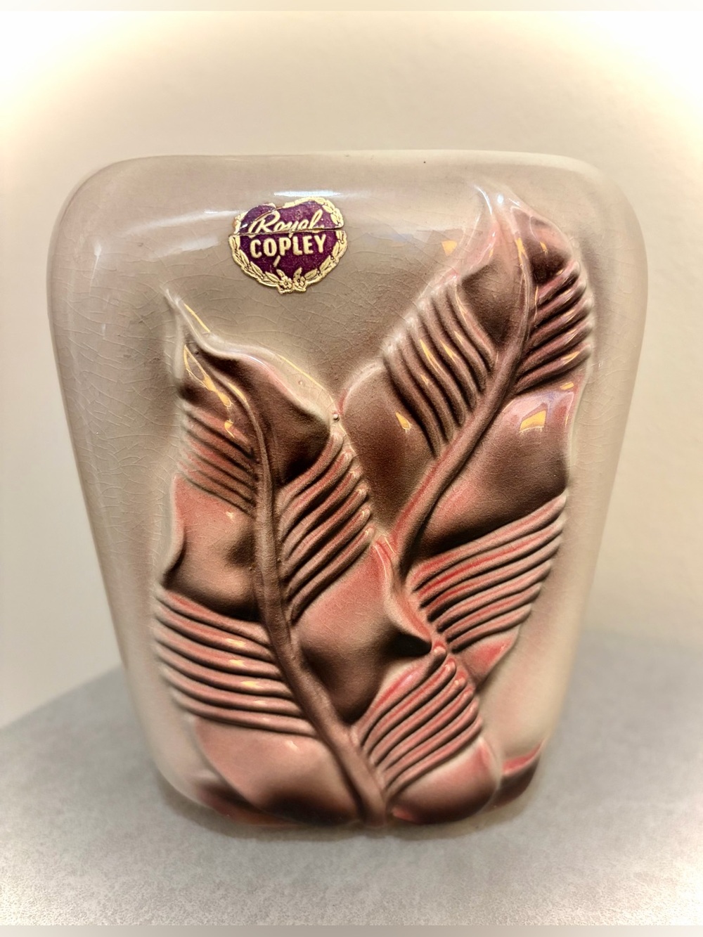 Royal Copley Mid Century Modern Pink Leaf Planter Vase Art Pottery 6 USA Vintage